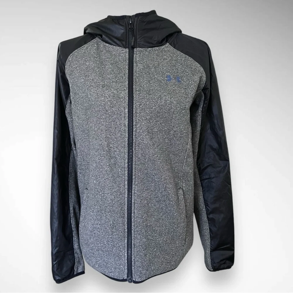 UNDER ARMOUR Women's Black Gray Cold Gear Full‎ Zip Hooded Jacket Small | EUC